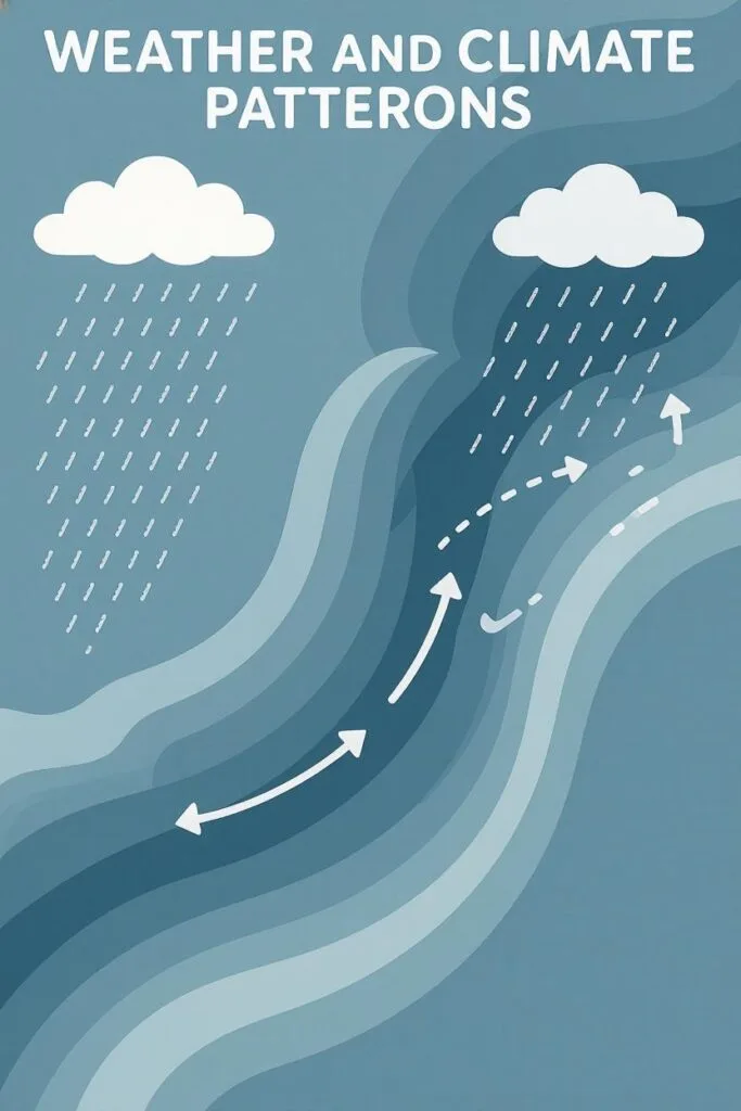 Diagram illustrating the weather and climate patterns of a monsoon, showing seasonal wind and rain shifts.